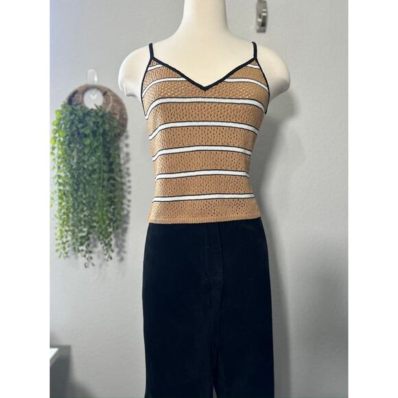 St. John Sport Brown & White Striped Knit Tank Top Y2K Neutral Tone Size Small - Picture 7 of 9